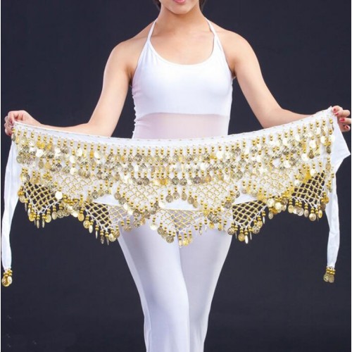 Belly Dance Scarf Costume Silver Coins Skirt Belt Hip Wrap Waist Chain Professional Stage Women Dance Wear Bufanda de danza del vientre